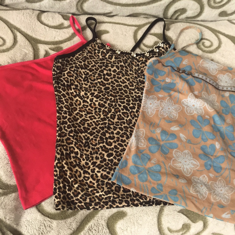 3 Cami Bundle: Leopard print, Blue flower print & Pink